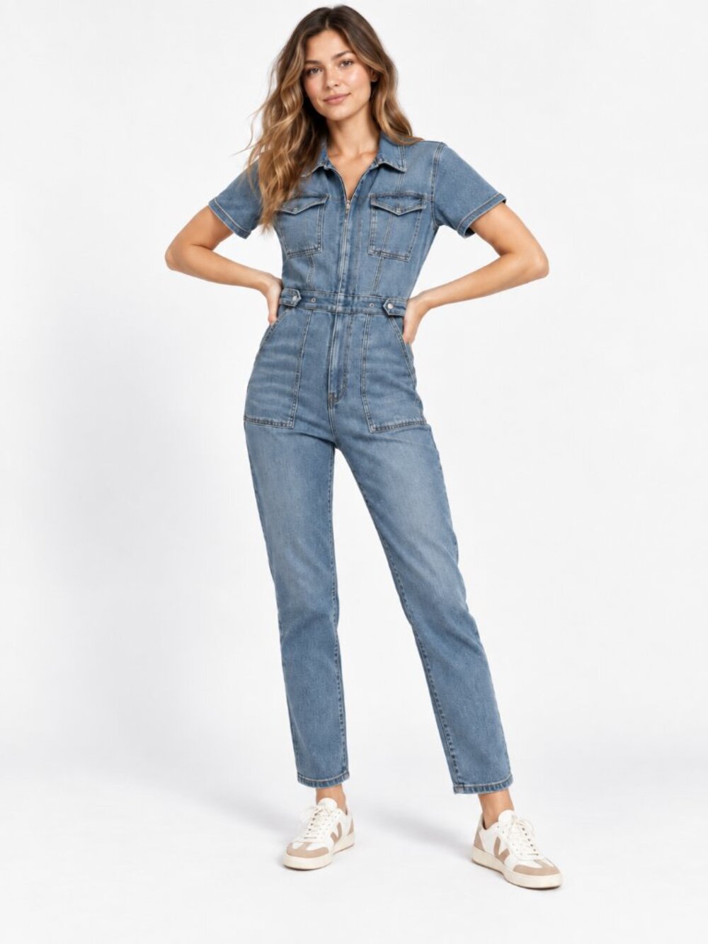 Good American Fit For Success Denim Jumpsuit Large Blue Utility Stretch